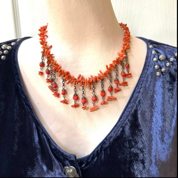 MIRIAM HASKELL Spezzati Coral NECKLACE Earring Set Authentic Unsigned - Picture 1 of 7